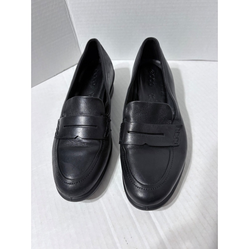 Ecco Felicia Black Leather Penny Loafer Wedge Shoes 21732301001 Womens 39 8-8.5